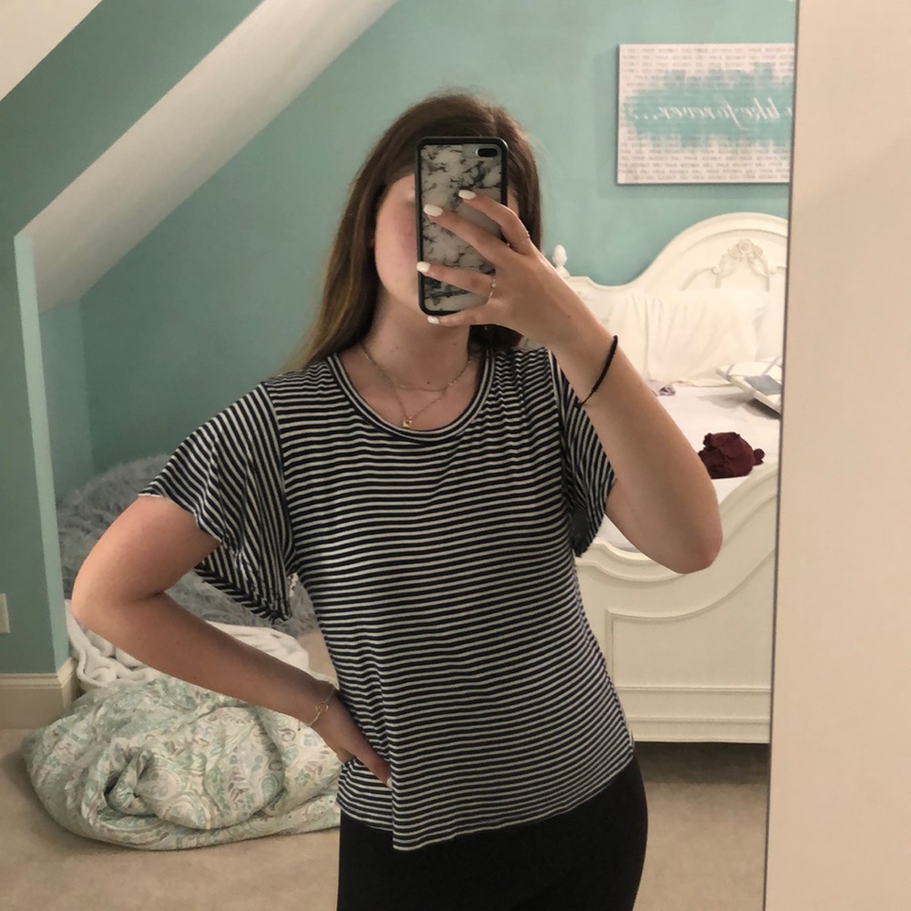 franchescas navy and white striped top